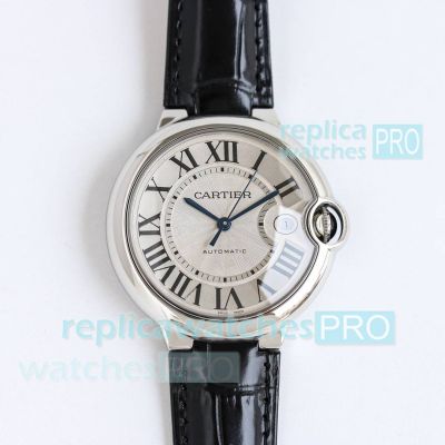 TW Factory Cartier Ballon Bleu Swiss 2824 Silver Face Leather Strap Copy Watch 
